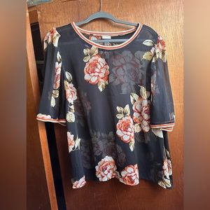 Sheer puff sleeve floral top a new day xxl
